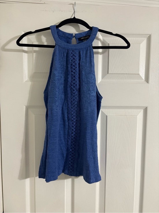 Cable & Gauge Tops - Cable & Gauge Blue Crochet-Trim Halter Tank